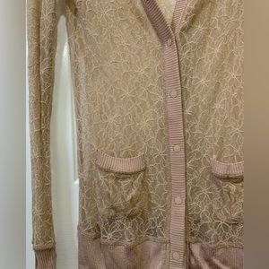 RODARTE. Long sleeve light tan lacy dressy cardigan. Small